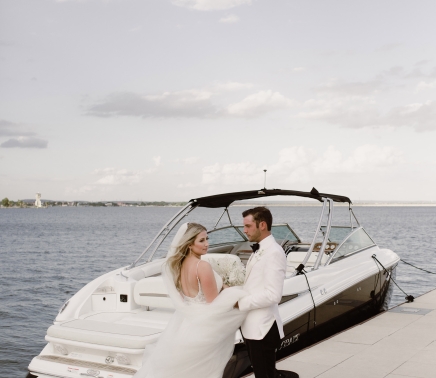 Newlywed boat transportation after there ceremony