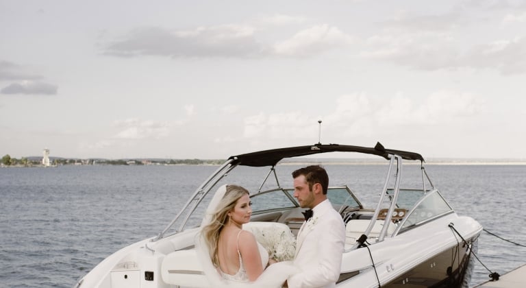 Newlywed boat transportation after there ceremony