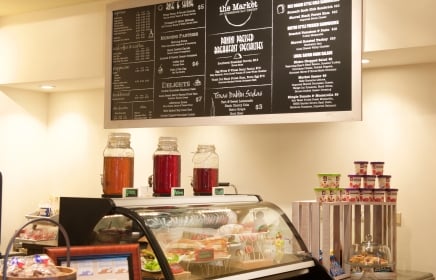 The horseshoe Bay Resort market is a one shop coffee market that also has hot and ready foods..