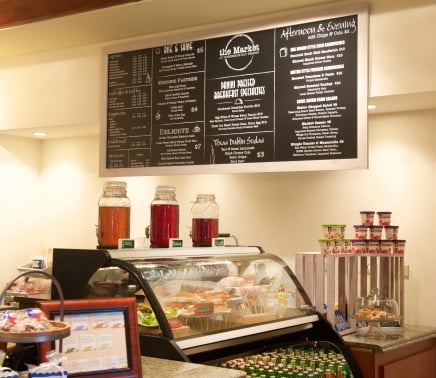 The horseshoe Bay Resort market is a one shop coffee market that also has hot and ready foods..