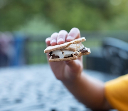 someone holding a smore while staying at horseshoe bay resort