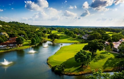 Golf Course with green trees and club house