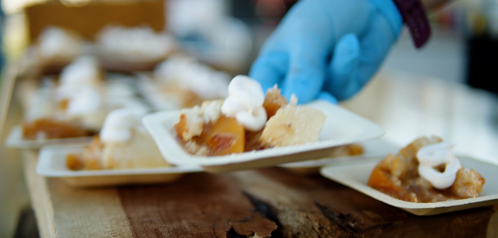 Serving samples of delicious peach cobbler at the Horseshoe Bay Resort