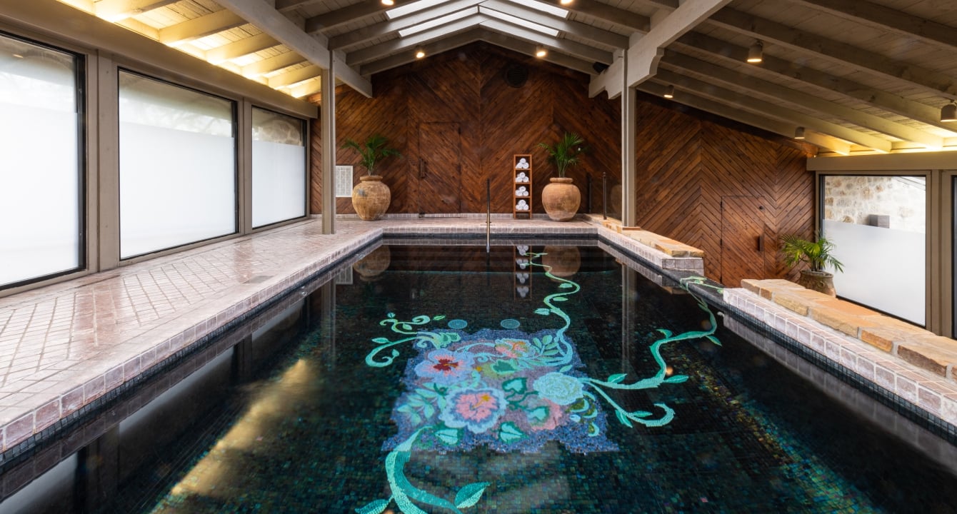 Indoor pool at the Bayside spa at the Horseshoe Bay Resort