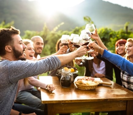 Large family toasting their wine glasses in the Texas Hill Country