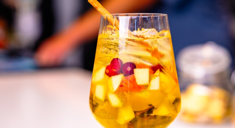Aperol Spritz has a beautiful refreshing orange and red coloring.