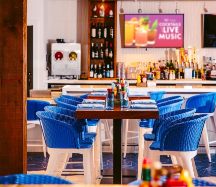 Waterfront Bar and Grill seating at Horseshoe Bay Resort