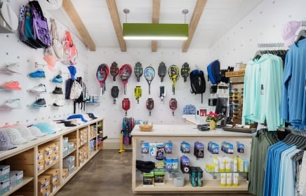 tennis and pickleball pro shop, tennis shoes, racquets and sports attire