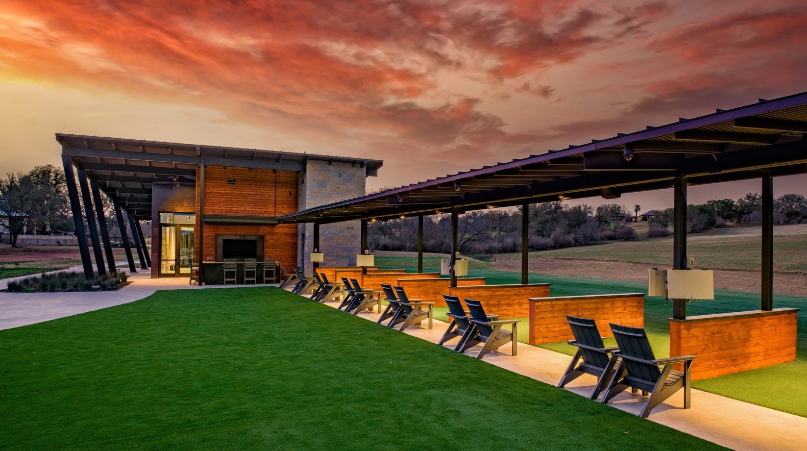 Golf academy at Horseshoe Bay Resort on a beautiful night