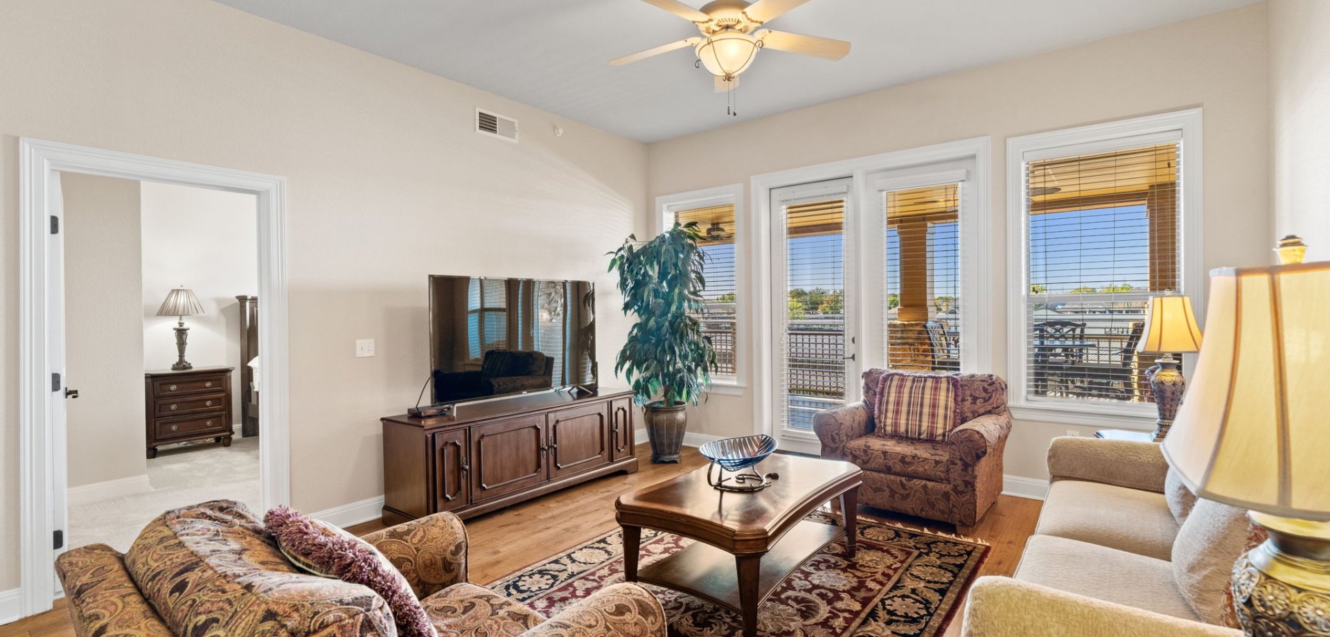 Living room area of a condo at Horseshoe Bay Resort