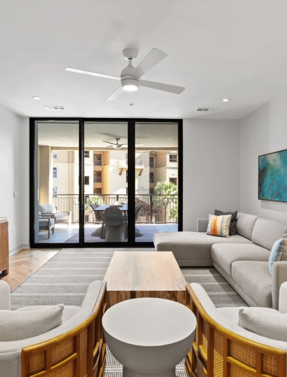 Living room with sofa, 2 chair and coffee table