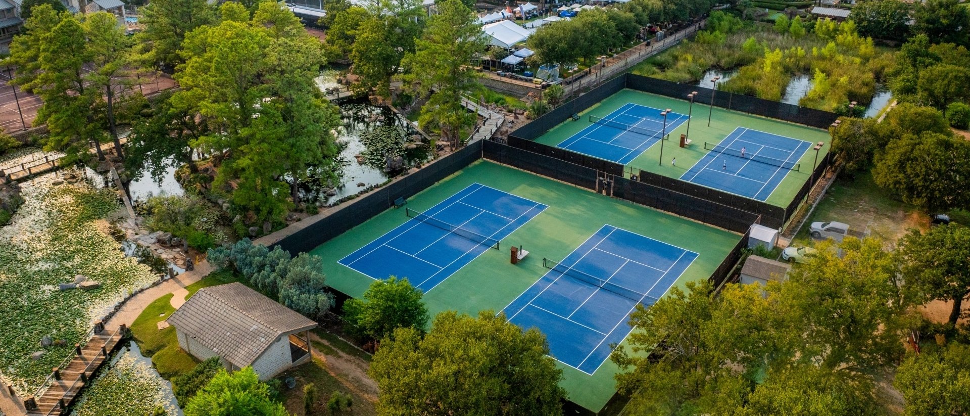 Aerial view of tennis courts at Horseshoe Bay Resort