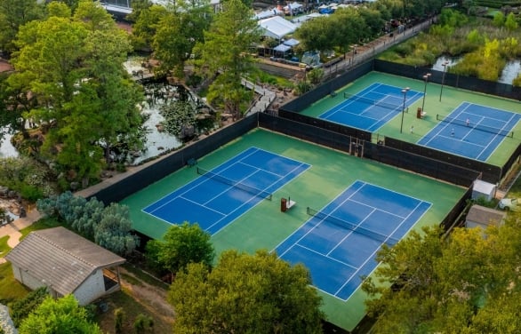 Aerial view of tennis courts at Horseshoe Bay Resort