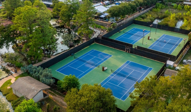 Aerial view of tennis courts at Horseshoe Bay Resort