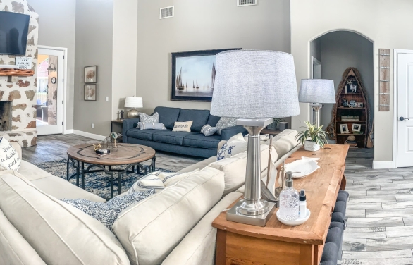 living room of 109 Oasis House in Texas Hill country