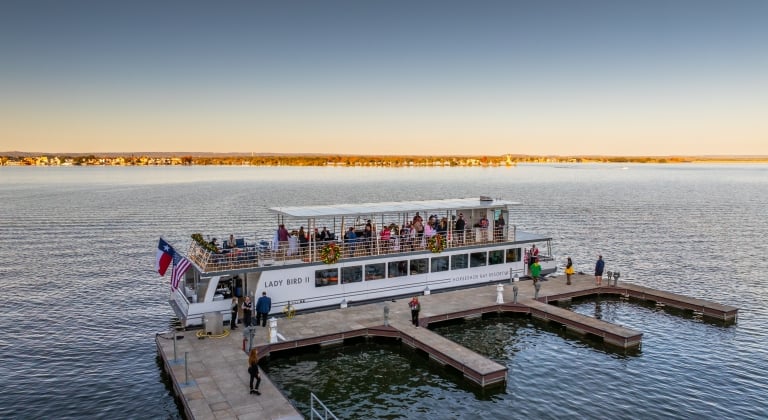 birdseye view of a group of people on the lady bird II