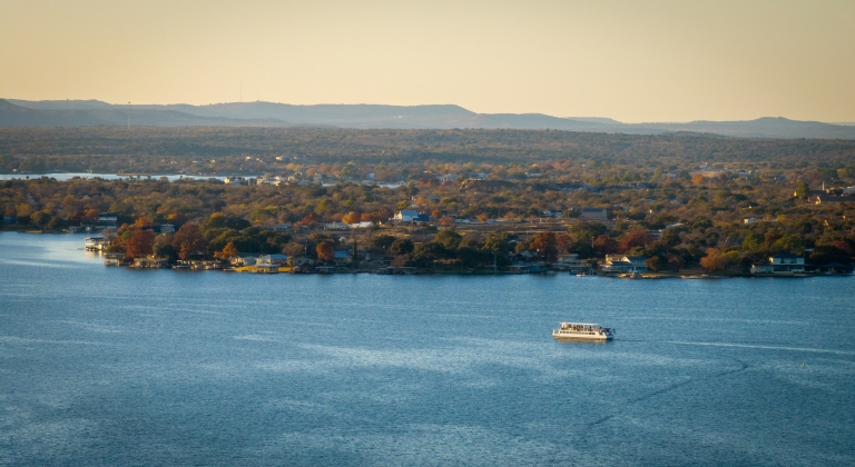 aerial view of the lady bird II in the middle of the water