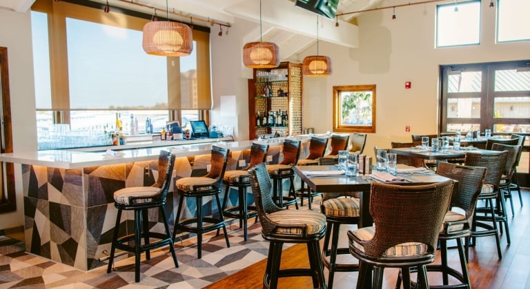 Craft cocktails, beer, wine, and lakeside views at Waterfront Bar and Grill on Lake LBJ, Horseshoe Bay Resort.