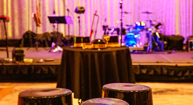 Close up view of the stage for entertainment for a New Years Eve party