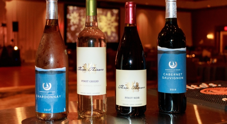 Close up view of bottles of wine at Horseshoe Bay Resort