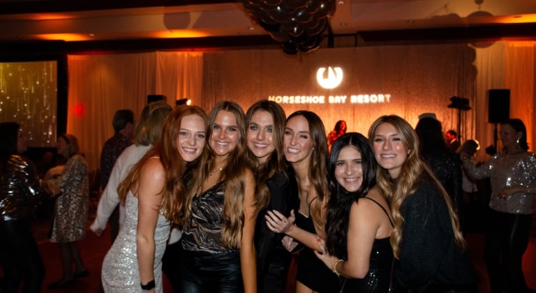 A group of ladies enjoying a New Years Eve party hosted by Horseshoe Bay Resort