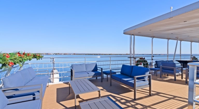 seating area on top of the lady bird II yacht