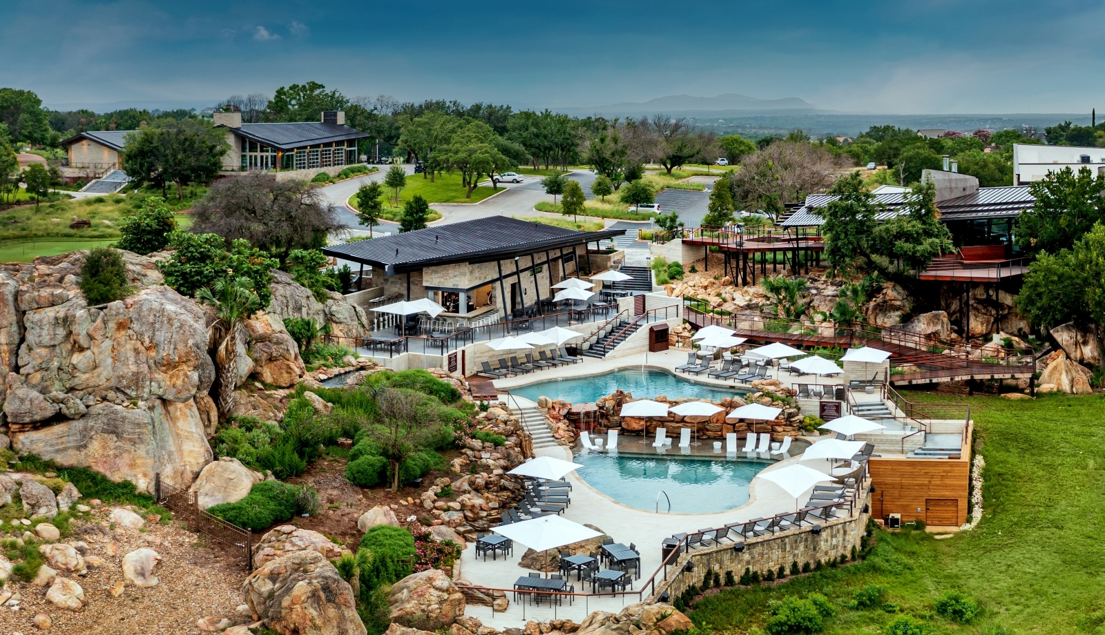 birds eye view of the cap rock cabana including the pool lounging area