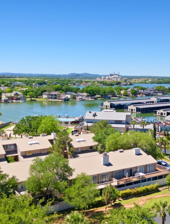 aerial view of some of the condos available for rent at horseshoe bay resort
