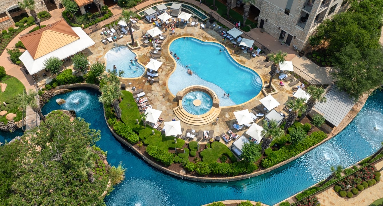 aerial view of the tower pool at horseshoe bay resort