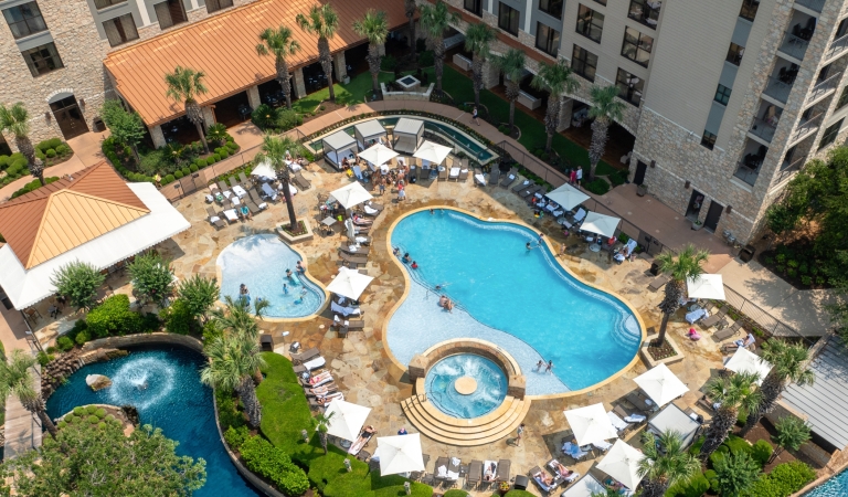 aerial view of the tower pool at horseshoe bay resort