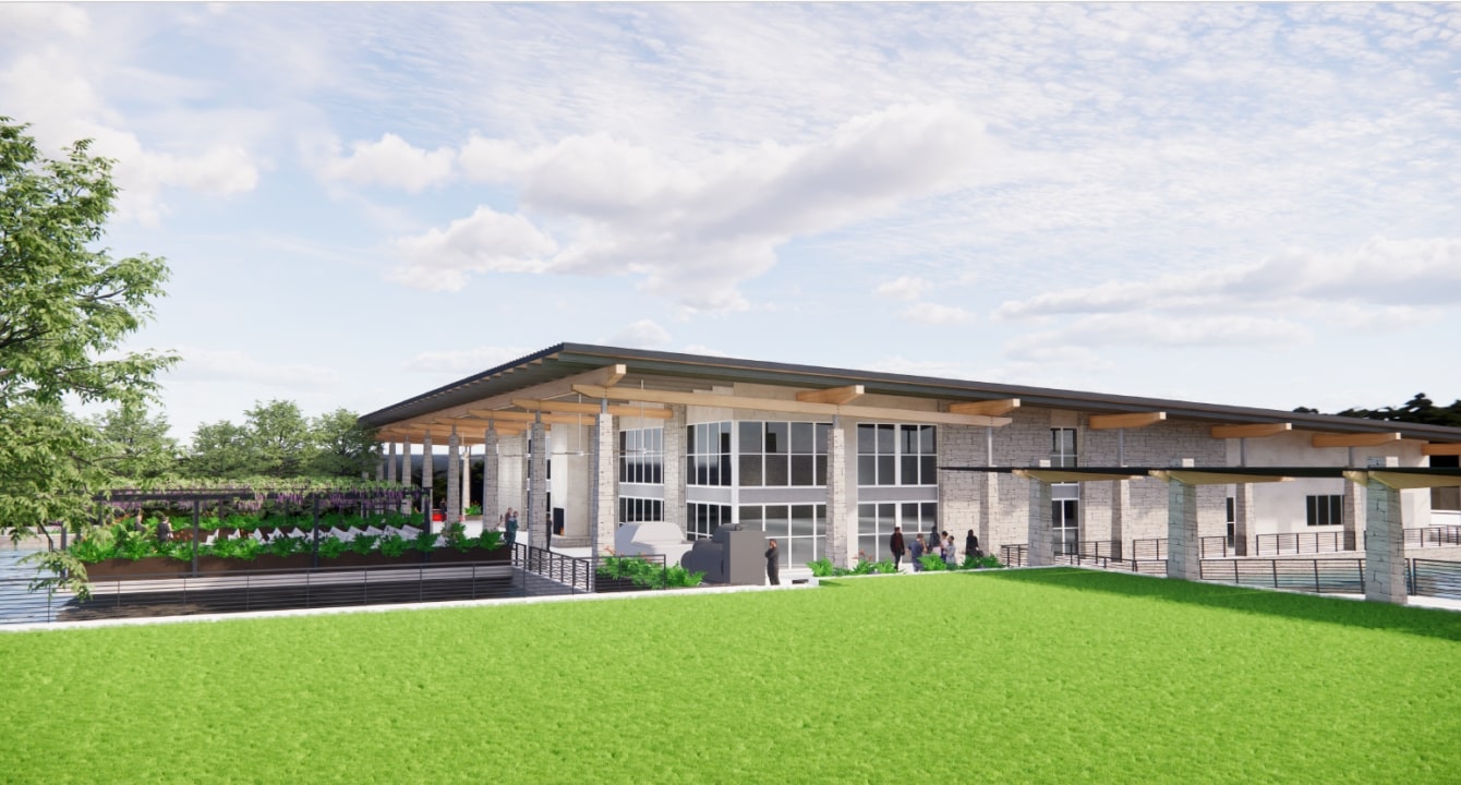exterior view of the live oak pavilion lawn at horseshoe bay resort